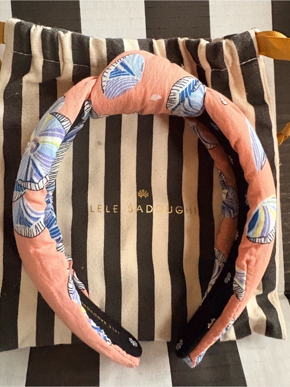 Lele Sadoughi Coral Headband with Blue Floral Print